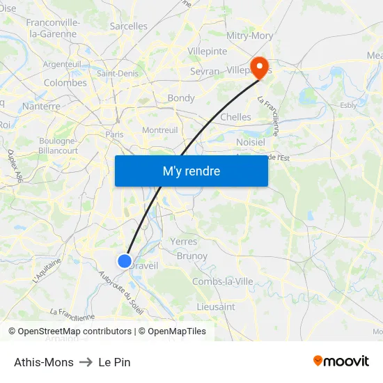 Athis-Mons to Le Pin map