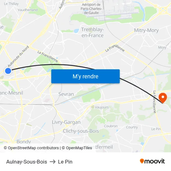Aulnay-Sous-Bois to Le Pin map