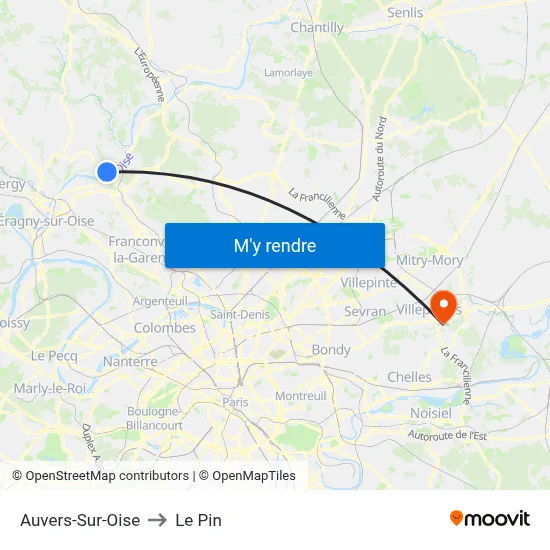 Auvers-Sur-Oise to Le Pin map