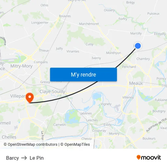 Barcy to Le Pin map