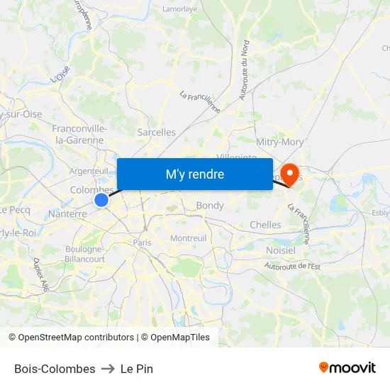 Bois-Colombes to Le Pin map
