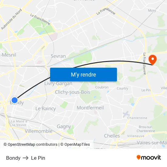 Bondy to Le Pin map