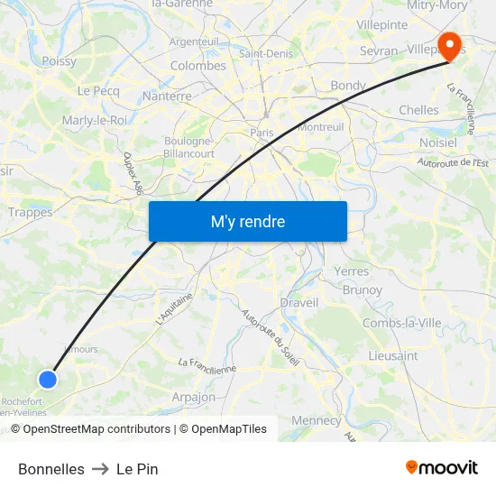 Bonnelles to Le Pin map