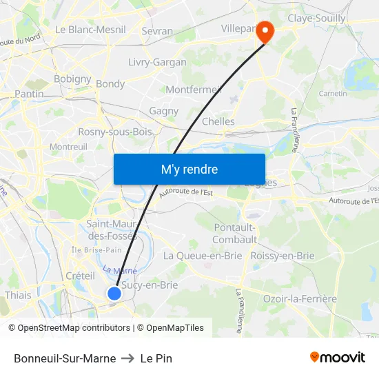 Bonneuil-Sur-Marne to Le Pin map