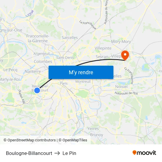 Boulogne-Billancourt to Le Pin map
