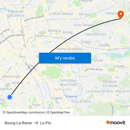 Bourg-La-Reine to Le Pin map