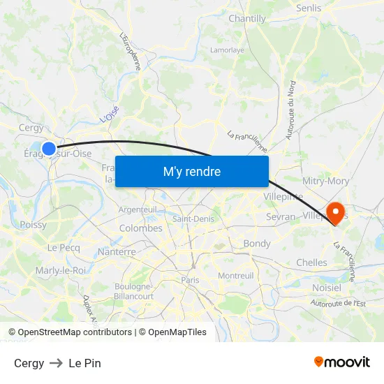 Cergy to Le Pin map