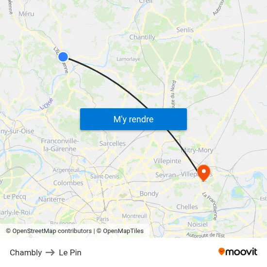 Chambly to Le Pin map