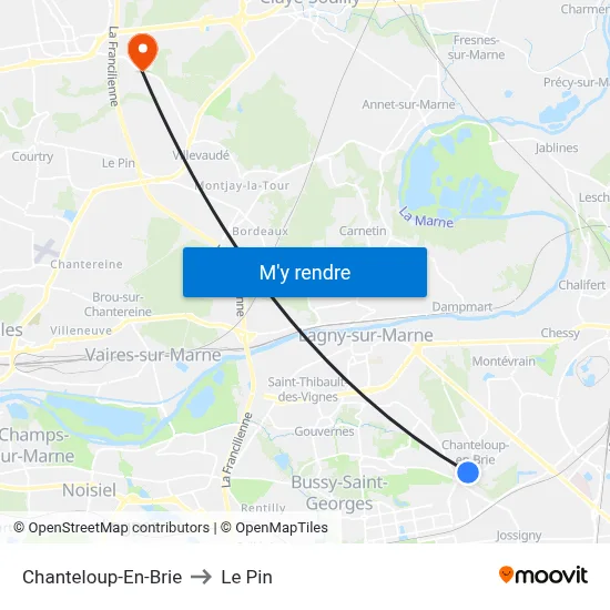 Chanteloup-En-Brie to Le Pin map