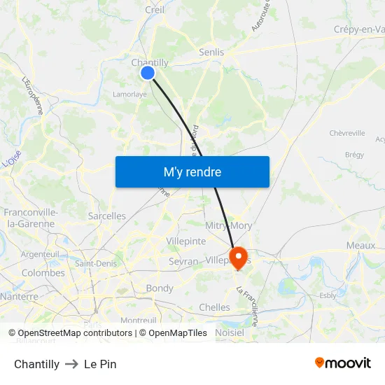 Chantilly to Le Pin map
