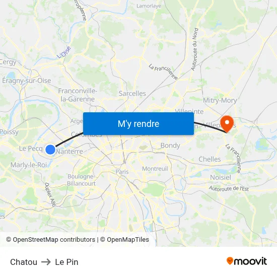 Chatou to Le Pin map