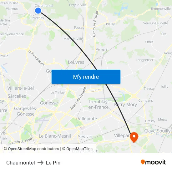 Chaumontel to Le Pin map