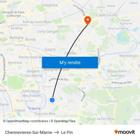 Chennevieres-Sur-Marne to Le Pin map