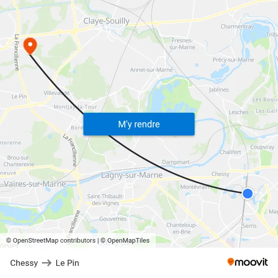 Chessy to Le Pin map