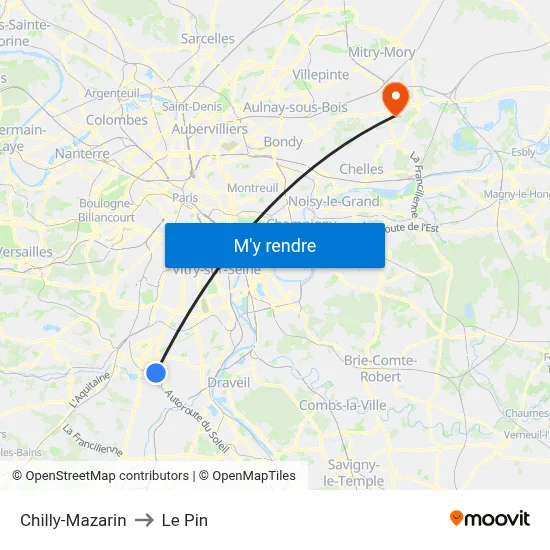 Chilly-Mazarin to Le Pin map