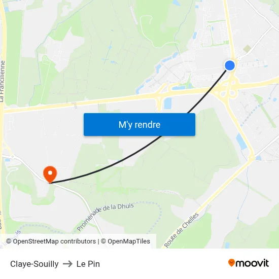 Claye-Souilly to Le Pin map