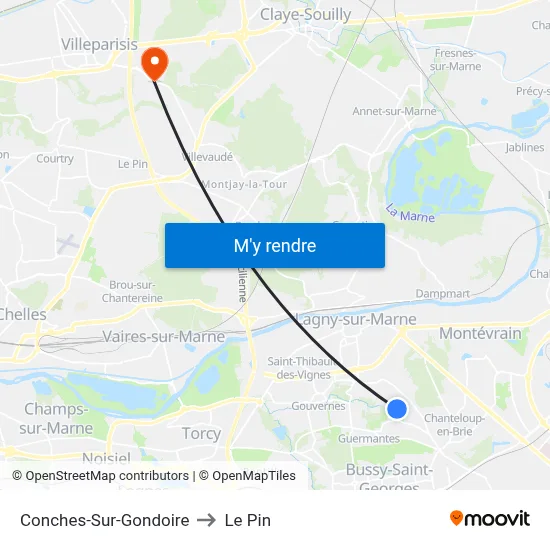 Conches-Sur-Gondoire to Le Pin map