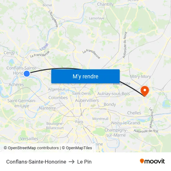 Conflans-Sainte-Honorine to Le Pin map