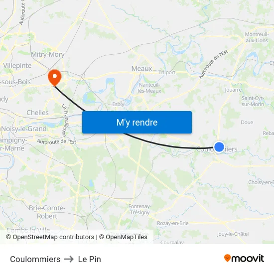 Coulommiers to Le Pin map