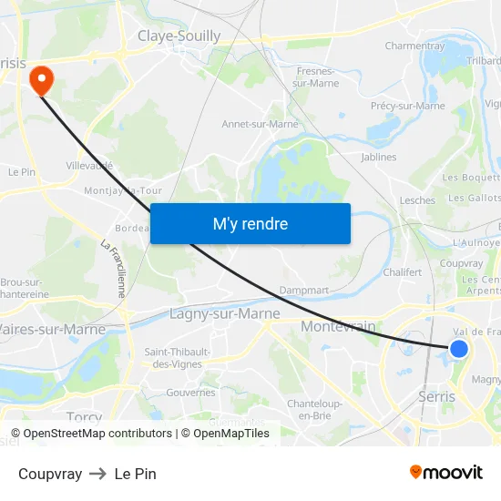 Coupvray to Le Pin map