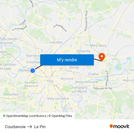 Courbevoie to Le Pin map