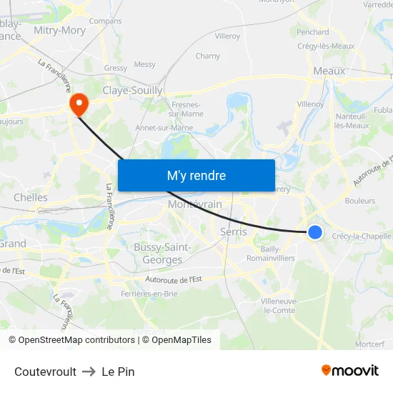 Coutevroult to Le Pin map