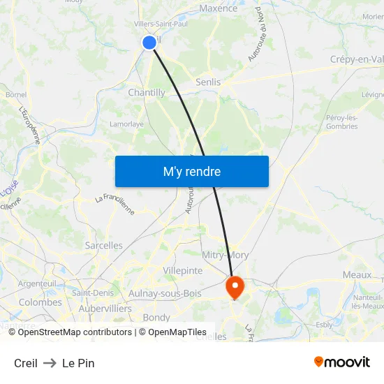 Creil to Le Pin map