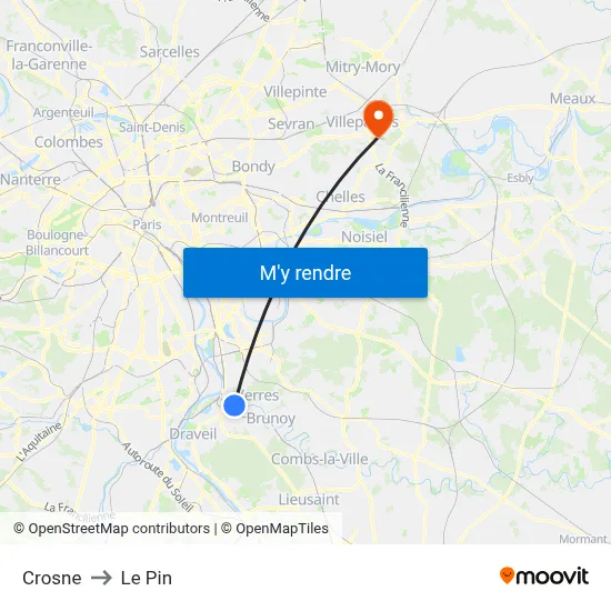 Crosne to Le Pin map