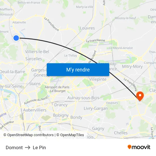 Domont to Le Pin map