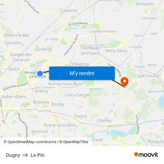 Dugny to Le Pin map