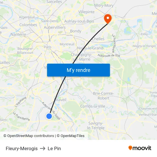 Fleury-Merogis to Le Pin map