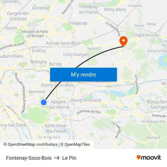 Fontenay-Sous-Bois to Le Pin map