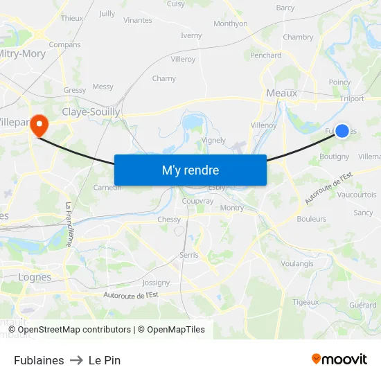 Fublaines to Le Pin map