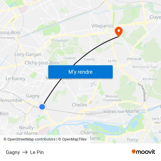 Gagny to Le Pin map