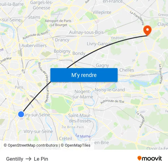 Gentilly to Le Pin map