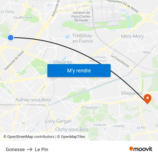 Gonesse to Le Pin map