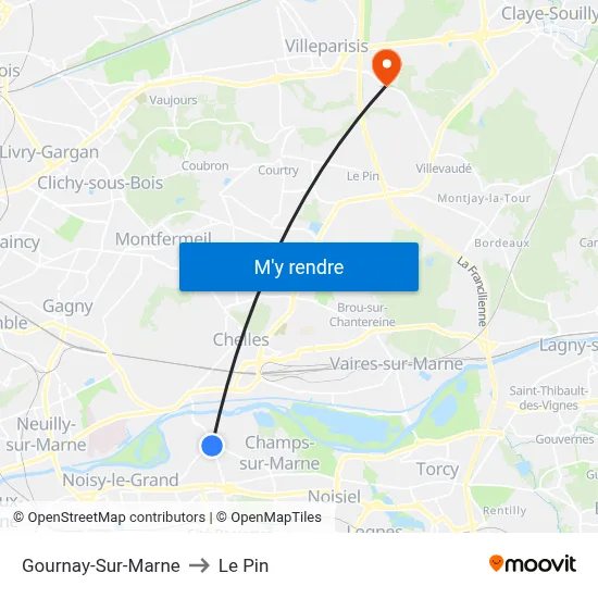 Gournay-Sur-Marne to Le Pin map