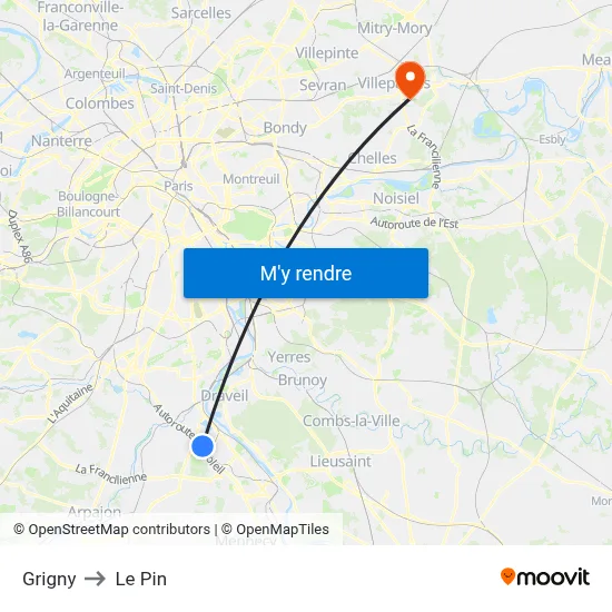Grigny to Le Pin map
