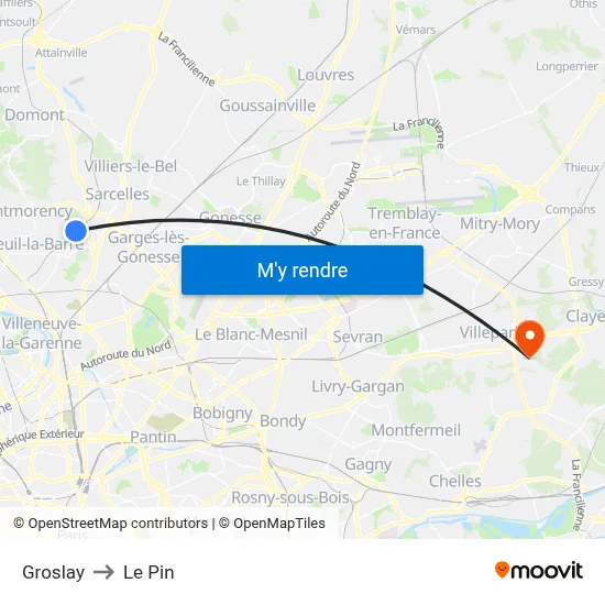 Groslay to Le Pin map