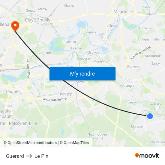 Guerard to Le Pin map