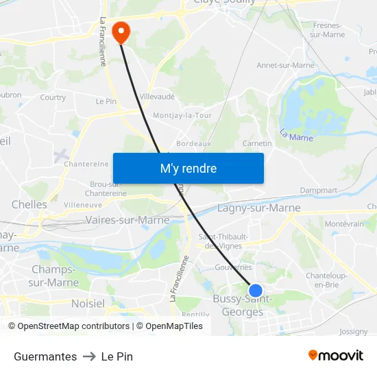 Guermantes to Le Pin map