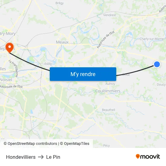 Hondevilliers to Le Pin map