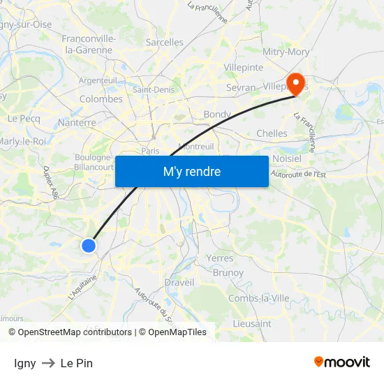 Igny to Le Pin map