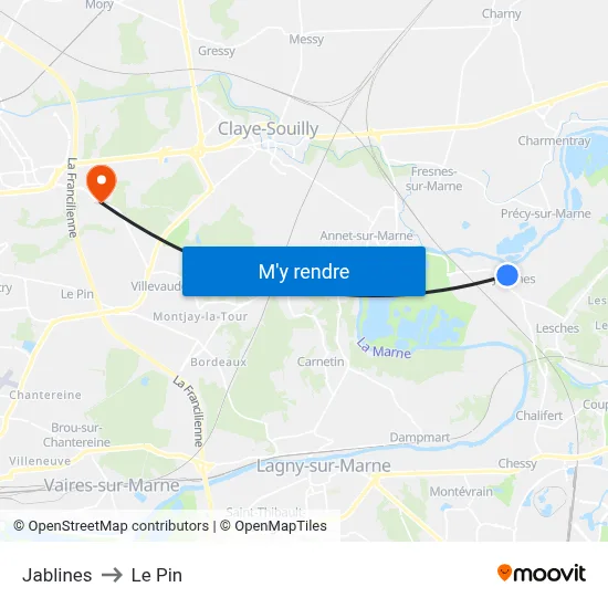Jablines to Le Pin map