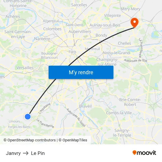 Janvry to Le Pin map