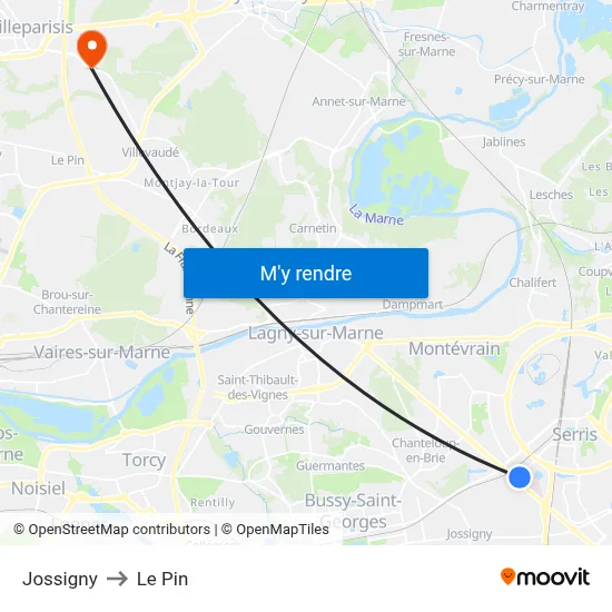Jossigny to Le Pin map