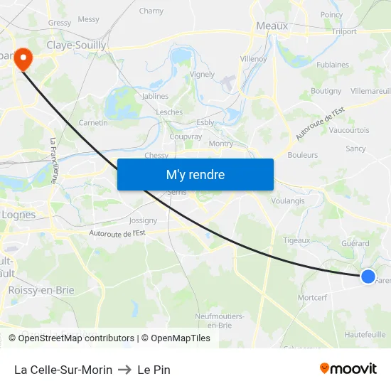 La Celle-Sur-Morin to Le Pin map
