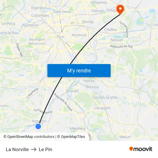 La Norville to Le Pin map