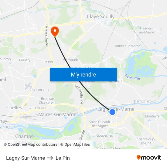 Lagny-Sur-Marne to Le Pin map
