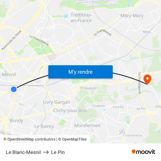 Le Blanc-Mesnil to Le Pin map